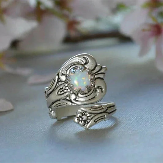 Anillo ajustable Cucharilla Ópalo Blanco