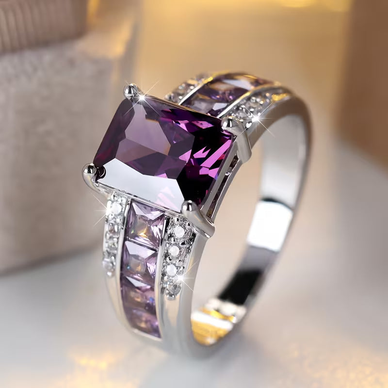 Silver amethyst channel ring