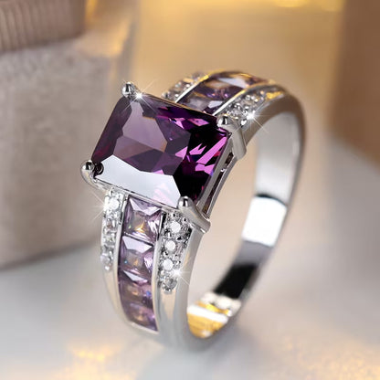Silver amethyst channel ring