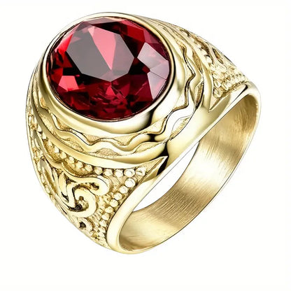 Gold ruby engraved ring