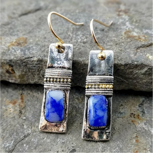 Vintage Blue Patterned Stone Earrings