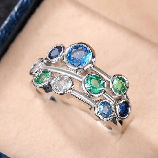 Anillo azul con cristales vintage