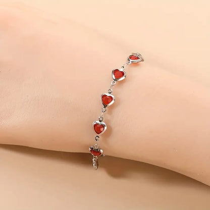 Silver ruby heart chain bracelet