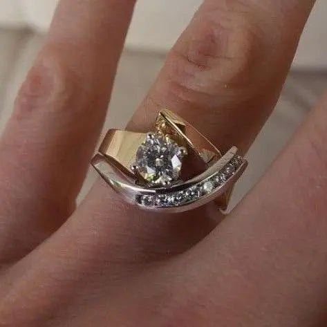 1+1 Offer: Vintage Irregular Gold & Silver Zirconia Ring