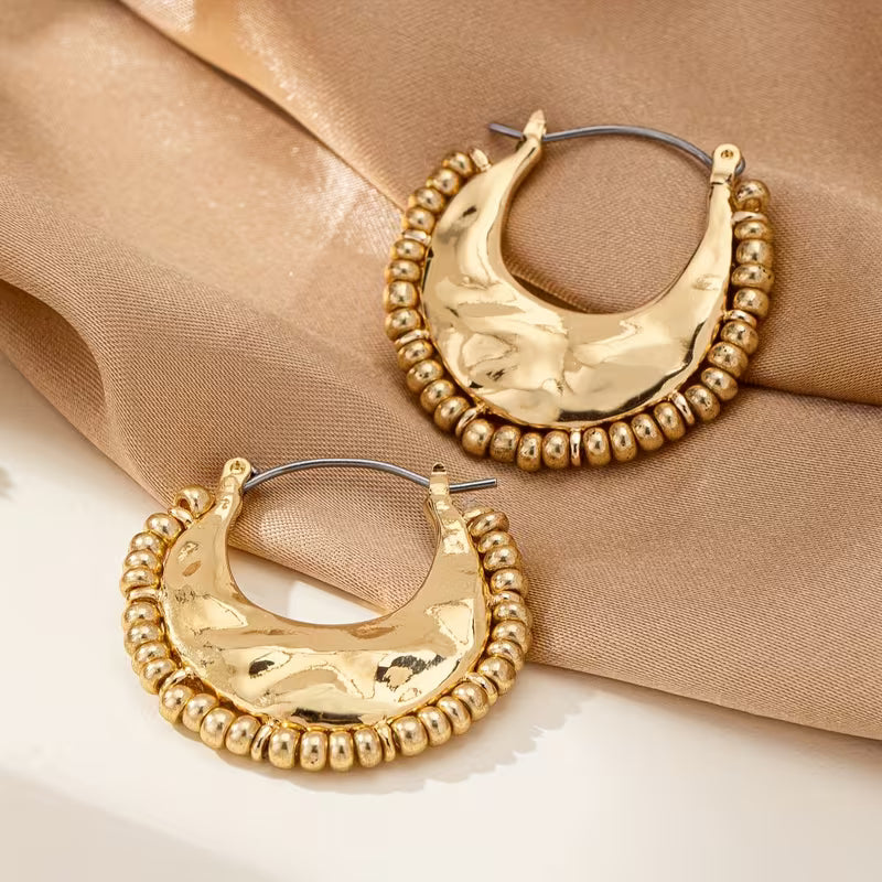 Vintage Crescent Moon Beaded Hoop Earrings