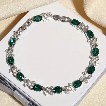 Silver emerald vintage link bracelet