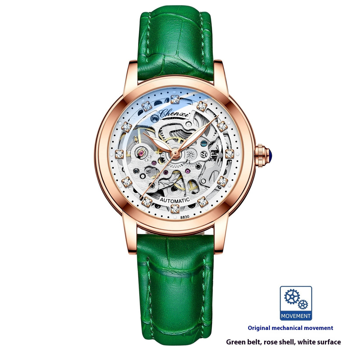 Elegant Diamond Automatic Hollow Mechanical Watch For Women
