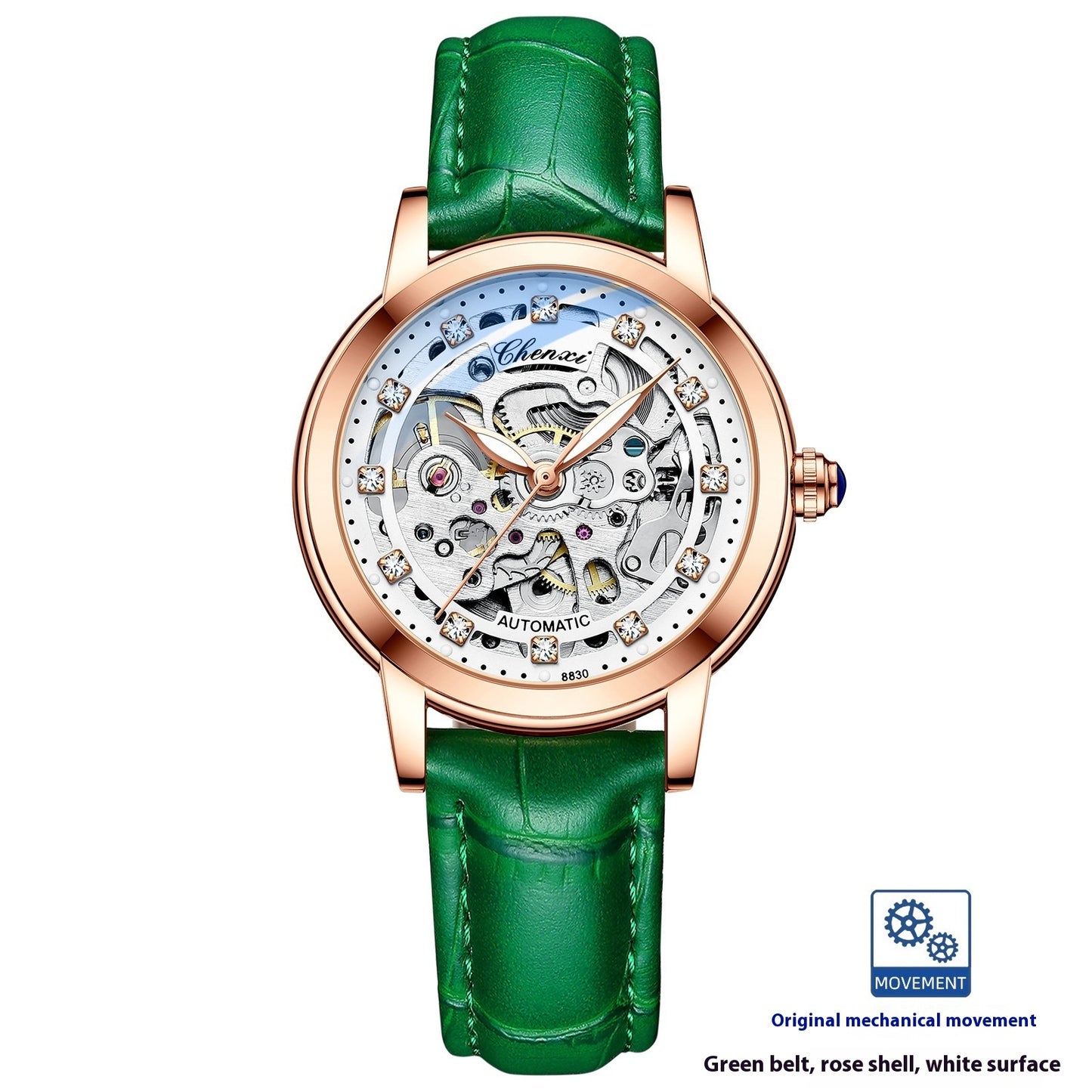 Elegant Diamond Automatic Hollow Mechanical Watch For Women