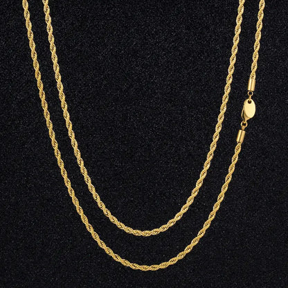 Men's 18K Gold Plated Rope Chain Necklace – 3mm Stainless Steel