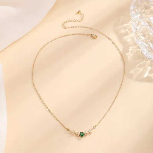 Gold emerald minimalist necklace