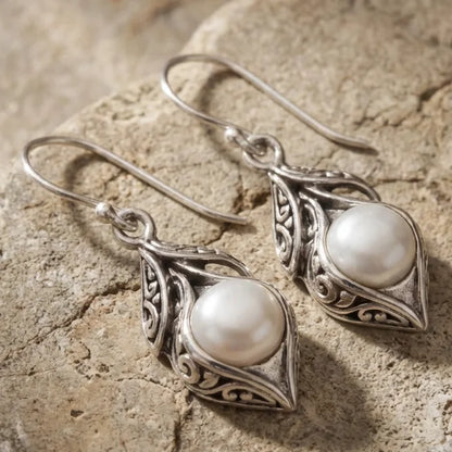 Vintage Dangling Pearl Silver Earrings
