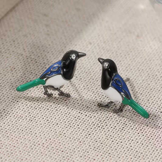 Majestic Songbird Enamel Stud Earrings