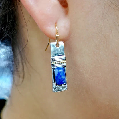 Vintage Blue Patterned Stone Earrings