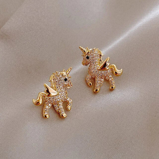 Pendientes Unicornio Dorados y Brillantes