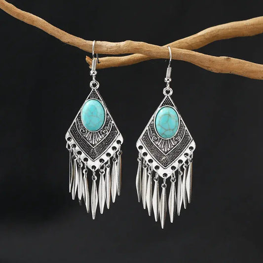 Pendientes Vintage de Flecos Turquesa
