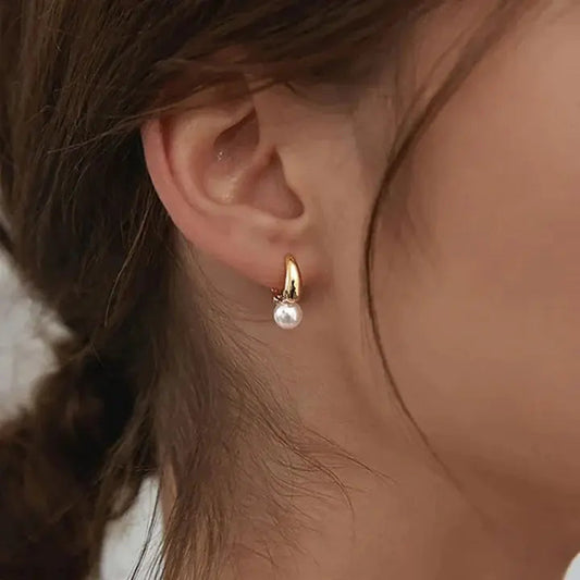 Gold pearl hoop earrings