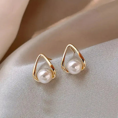1+1 Offer: Triangular Hollow Earrings with Elegant Pearls + Adjustable bracelet with golden charms