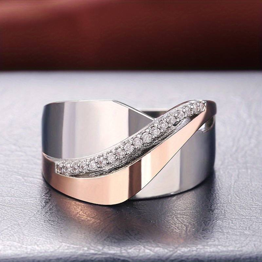 1+1 Offer: Vintage Ring in Rose Gold and Silver with Zirconia