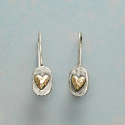 Vintage Silver Earrings with Golden Hearts