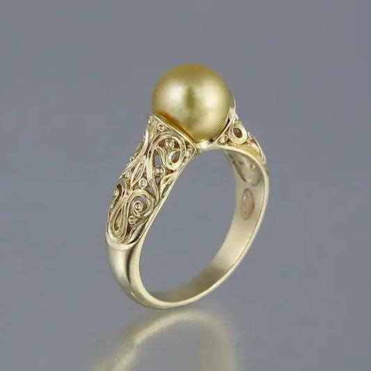 Oferta 1+1: Anillo Vintage Dorado con Perla