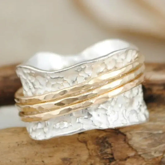 1+1 Offer: Vintage Spinner Thin Gold & Silver Ring