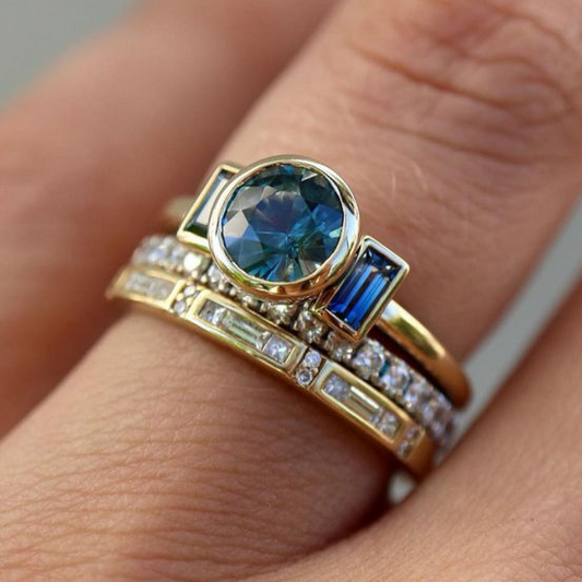 Set de Anillos Elegantes Vintage Azul
