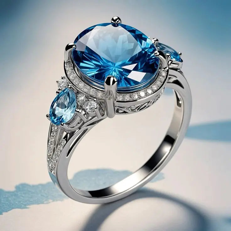1+1 Offer: Vintage Silver Ring with Blue Crystal