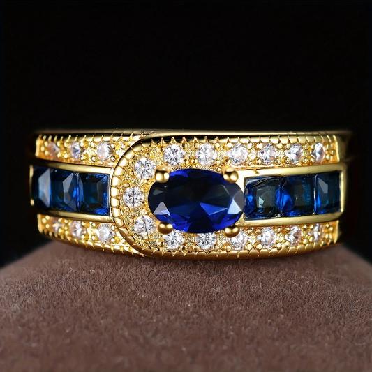 1+1 Offer: Vintage gold ring with zirconia and blue stones