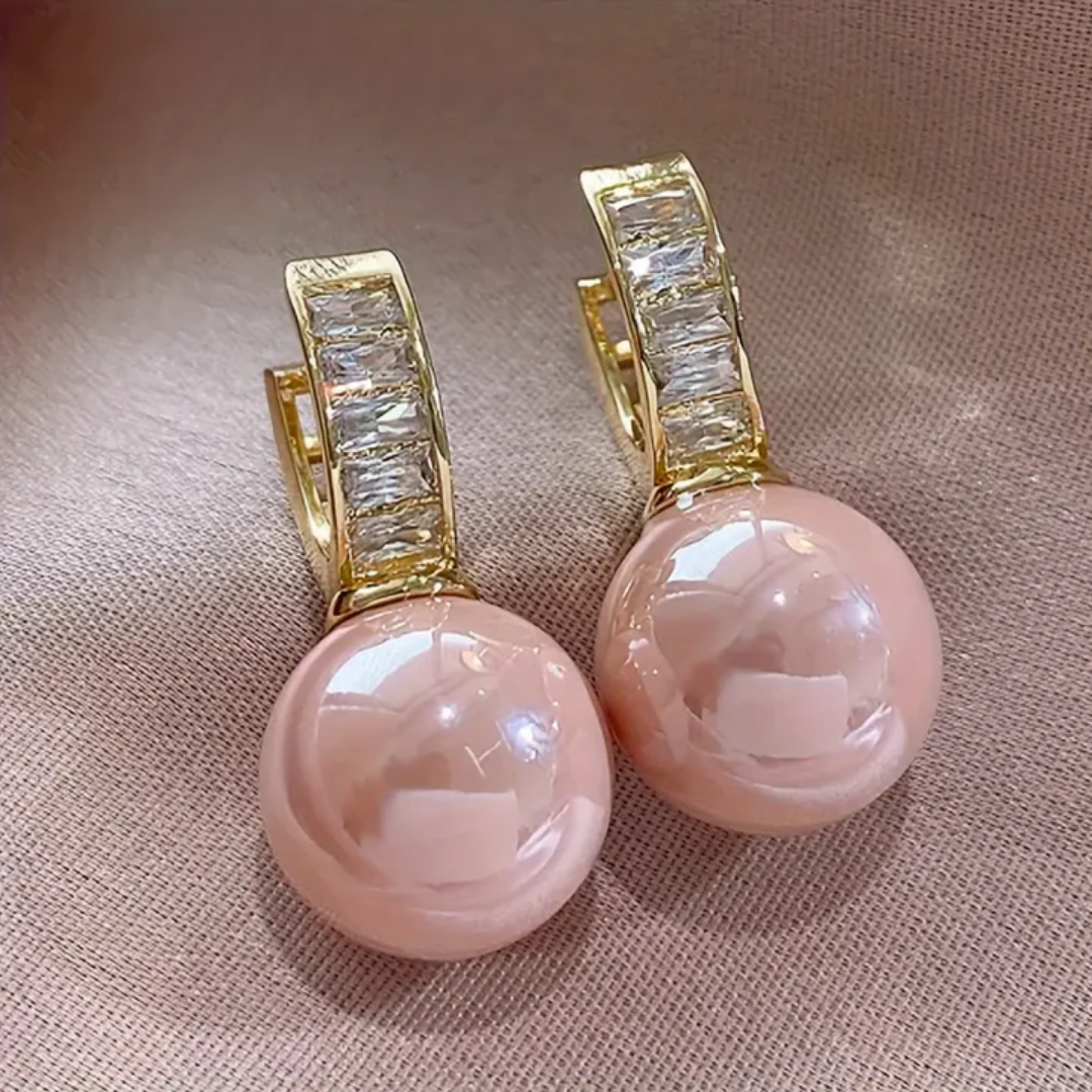 Pendientes de Oro con Perla Rosa y Circonita