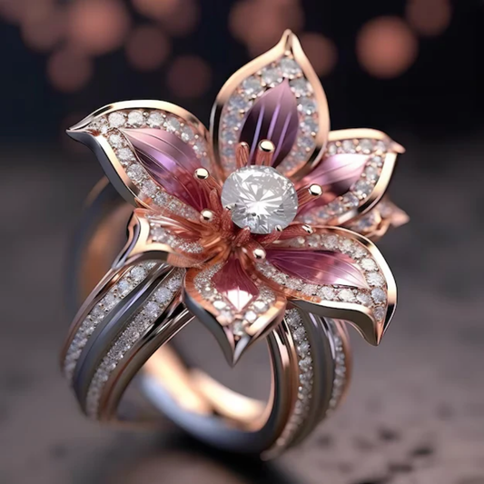 Anillo Exótico de Cristal de Loto Rosa