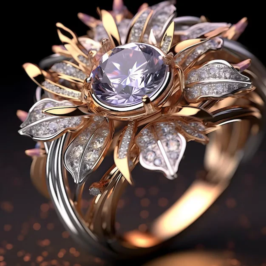 Oferta 1+1: Anillo Exótico de Flor Violeta
