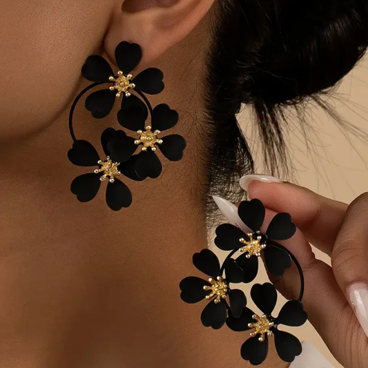 Pendientes vintage de flor negra colgantes