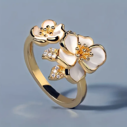 Oferta 1+1: Anillo Flor Blanca de Oro
