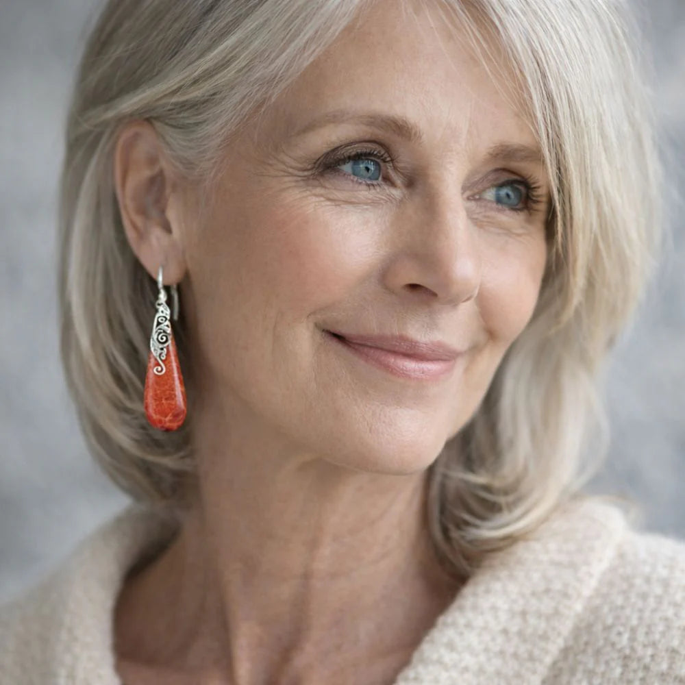 Vintage Red Stone Silver Earrings