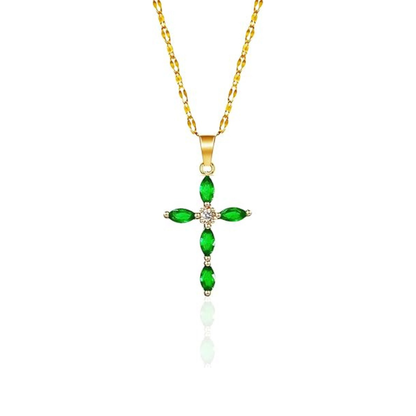 Gold emerald marquise cross necklace