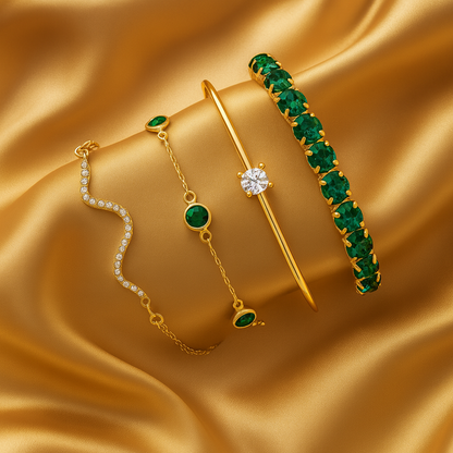 ヴィンテージグリーンジルコニアブレスレットセット