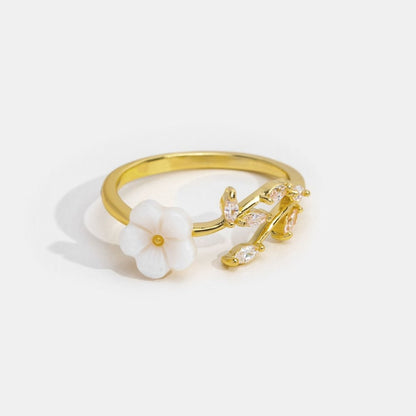 Gold floral and leaf open ring